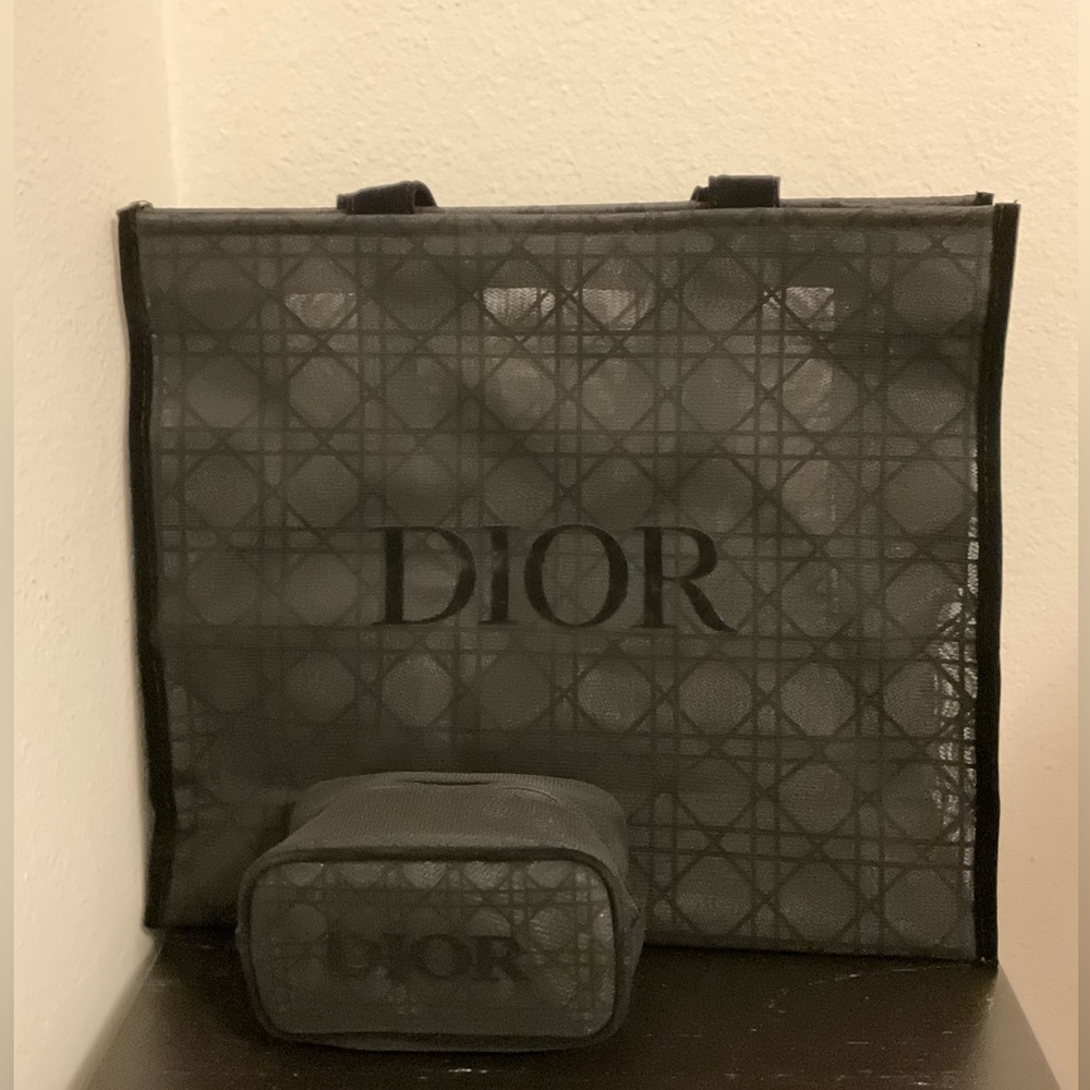 NIP 2pcs Dior GWP Black Monogram Shopping Tote with Pouch - Picture 2 of 6